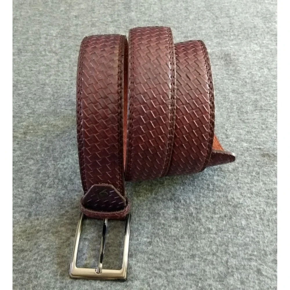 Braided‎ Brown Leather Belt Silver Tone Buckle Federato in Pelle Mens 51